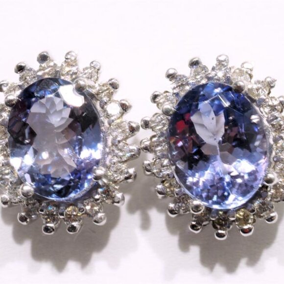 Brand New 14K White Gold Tanzanite & Diamond Halo Earrings. Pretty Periwinkle! - Picture 2 of 12